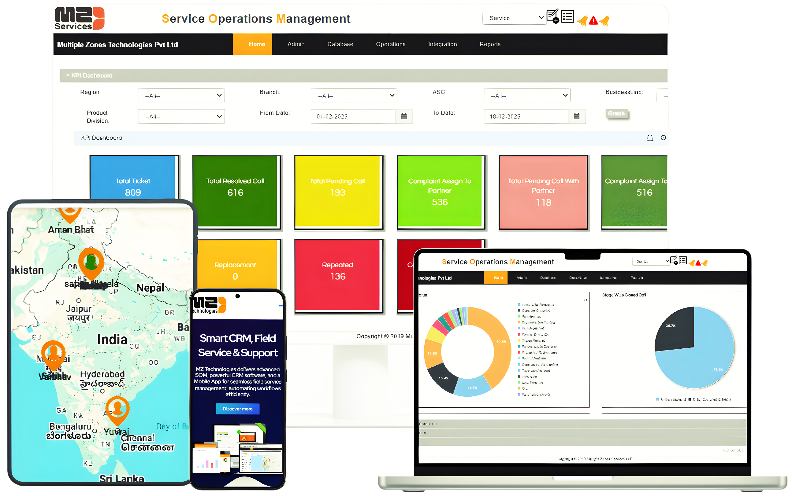 Service CRM software dashboard by Multiple Zones Technologies Pvt. Ltd – Powerful and user-friendly solution for service and sales automation.